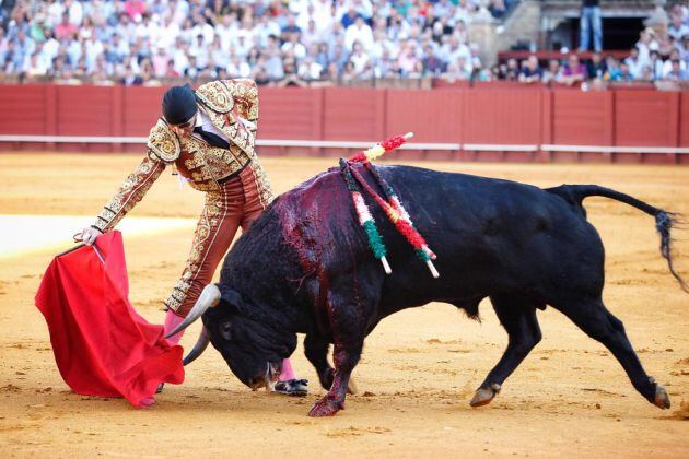 Padilla en un derechazo al toro que abrió plaza