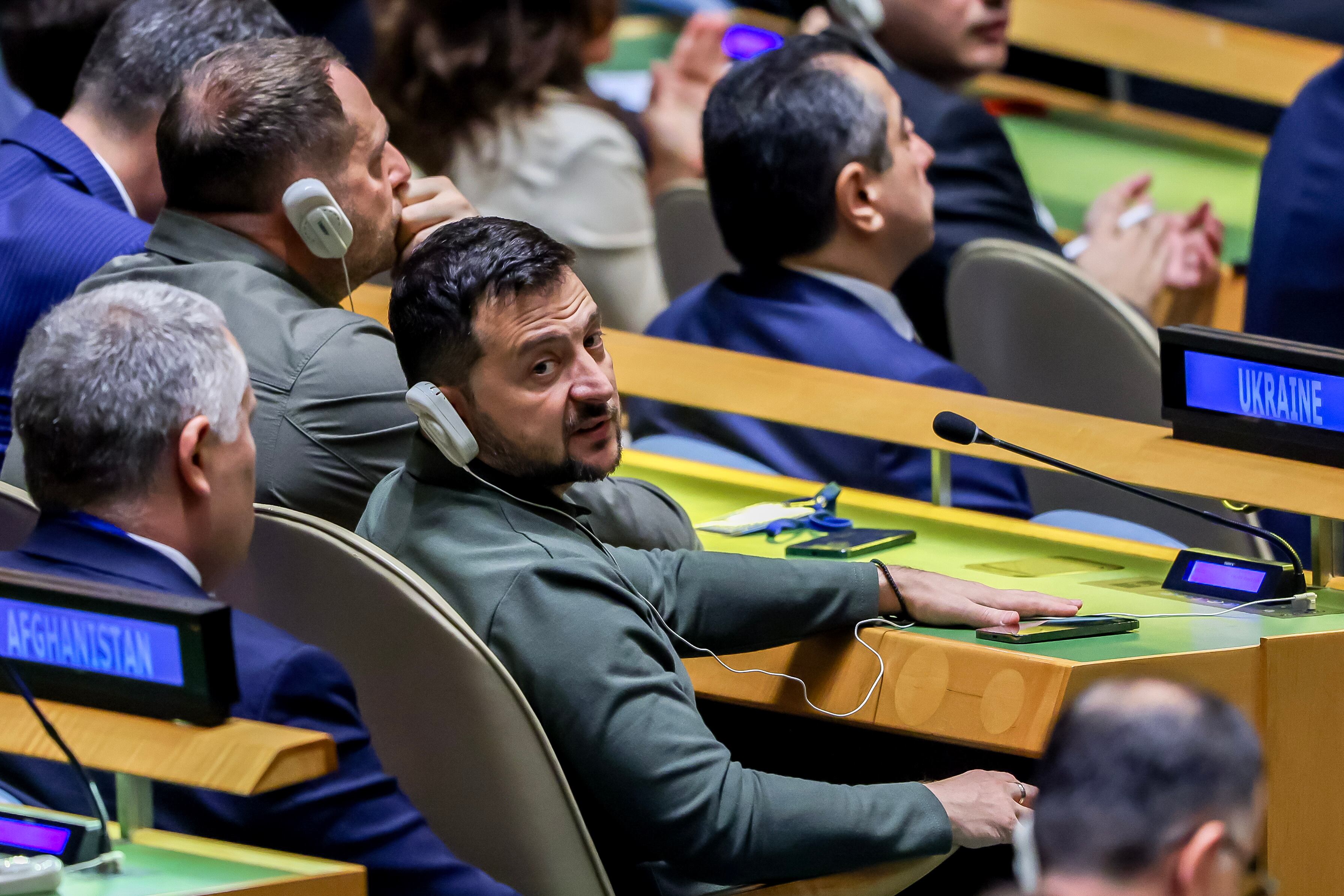 El presidente de Ucrania, Volodimir Zelenski, en la sede de Naciones Unidas en Nueva York