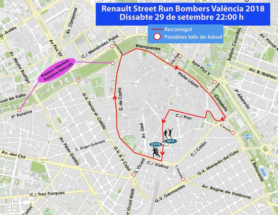 Corte al tránsito por la carrera 5k y 10k "Renault Street Run Bombers Valencia"