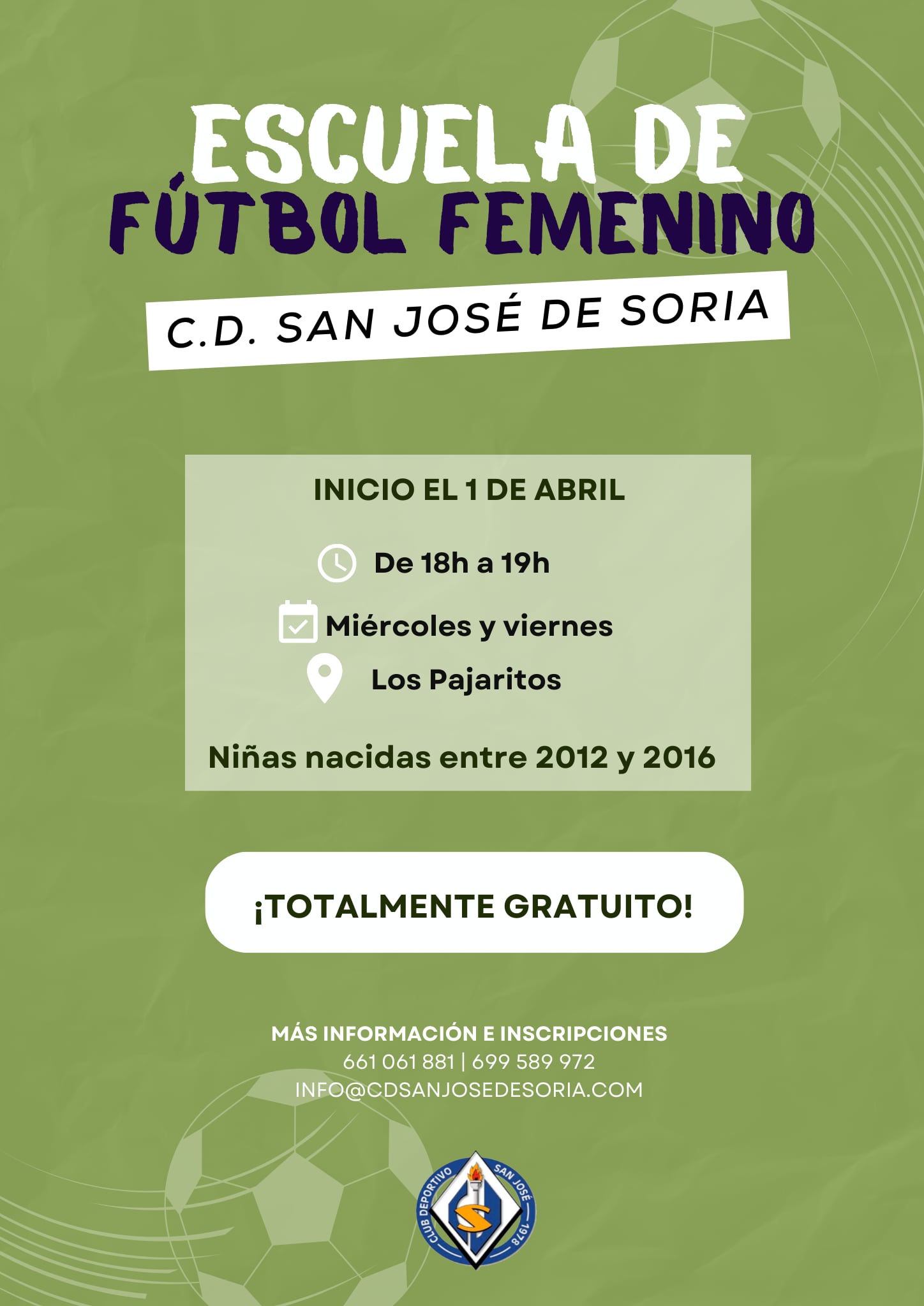 Cartel de la Escuela de Fútbol Femenino del CD San José.