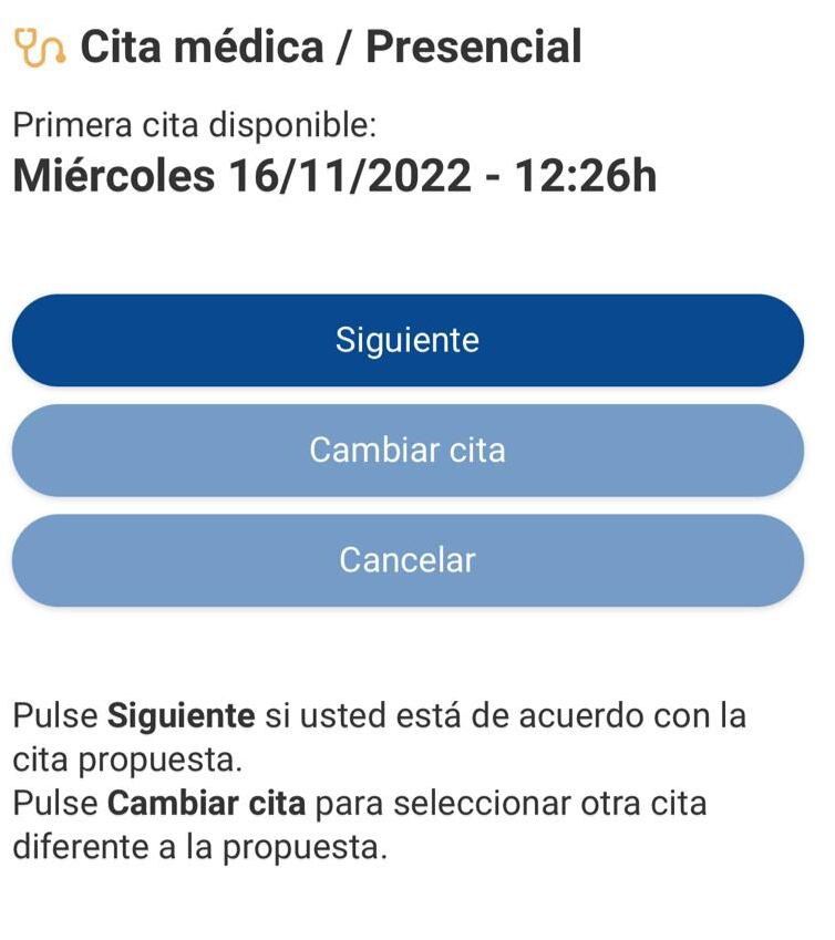 Cita médica de un usuario para dentro de dos  semanas