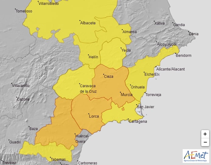 Aviso naranja en Lorca y el Guadalentín