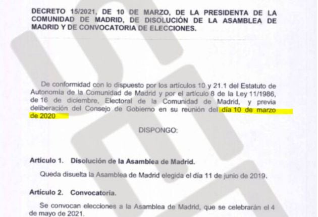 Errata en el Decreto original de Isabel Díaz Ayuso