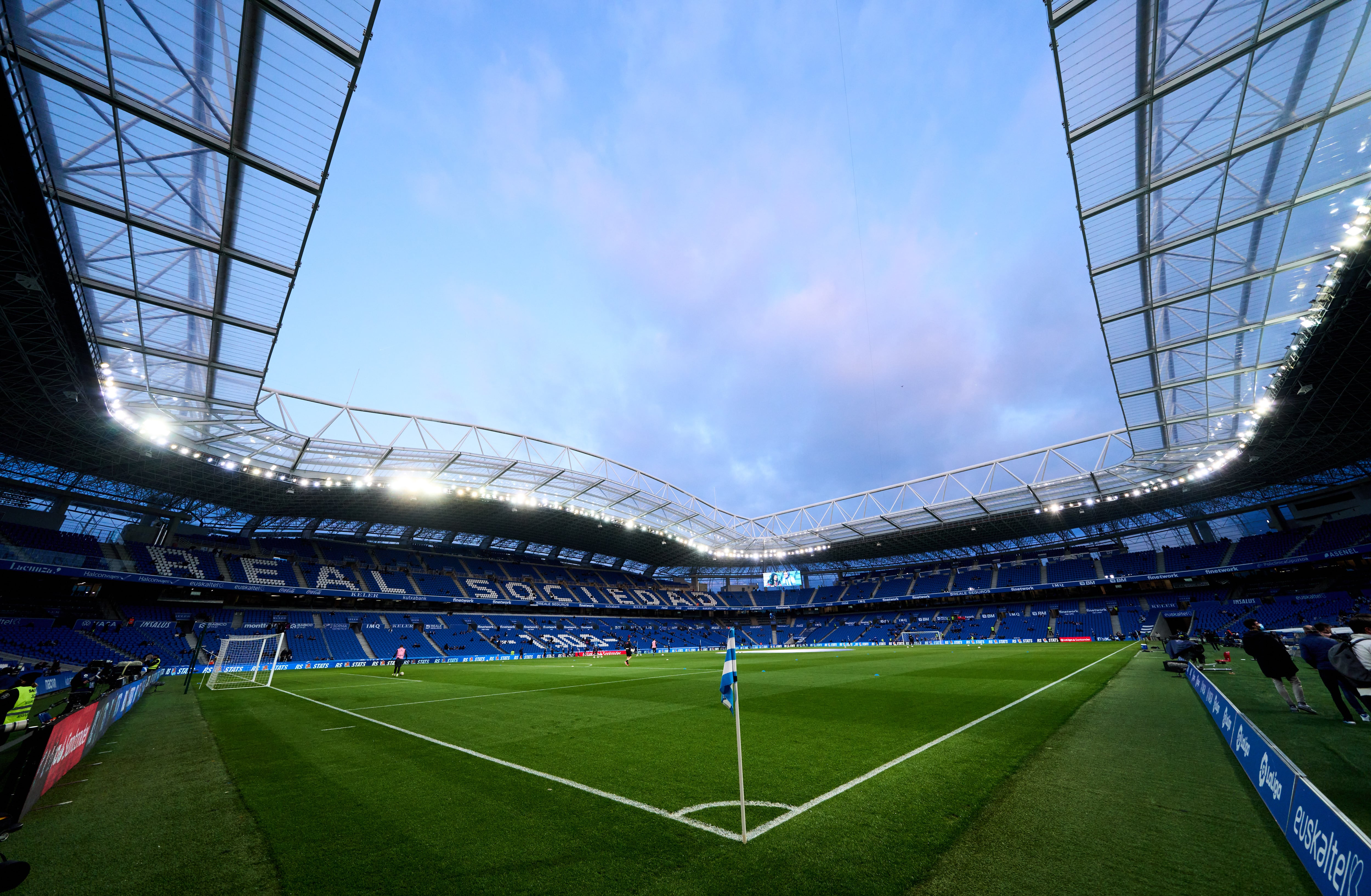 SAN SEBASTIAN, SPAIN - APRIL 04: General view inside the stadium prior to the LaLiga Santander match between Real Sociedad and RCD Espanyol at Reale Arena on April 04, 2022 in San Sebastian, Spain. (Photo by Juan Manuel Serrano Arce/Getty Images)