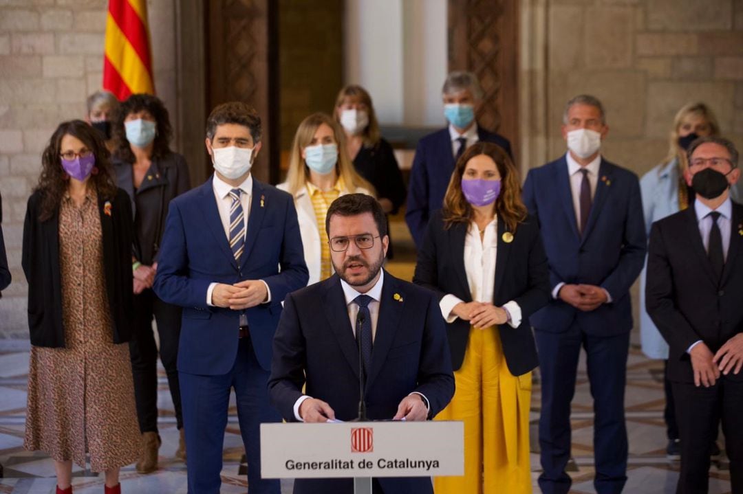 Comparecencia del presidente de la Generalitat, Pere Aragonès, junto al Govern tras los indultos a los presos del 1-O.