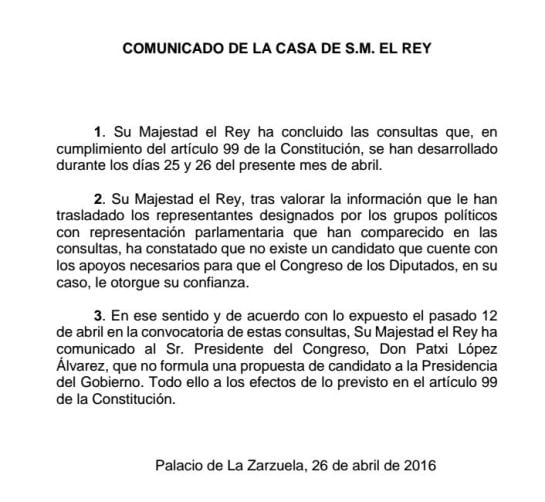 Comunicado de la Casa del Rey