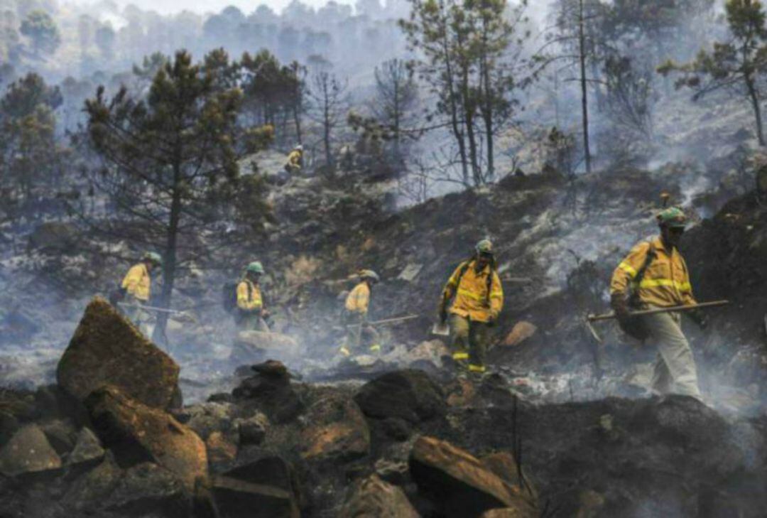 Labores de extinción en el incendio que arrasó 8.500 hectáreas de monte de la Costa del Sol en 2012