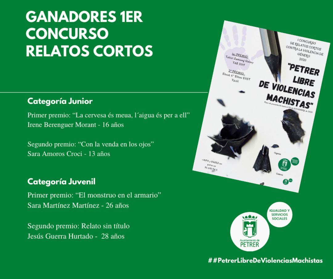 Ganadores del Concurso de relatos cortos contra la violecnia de género de Petrer 