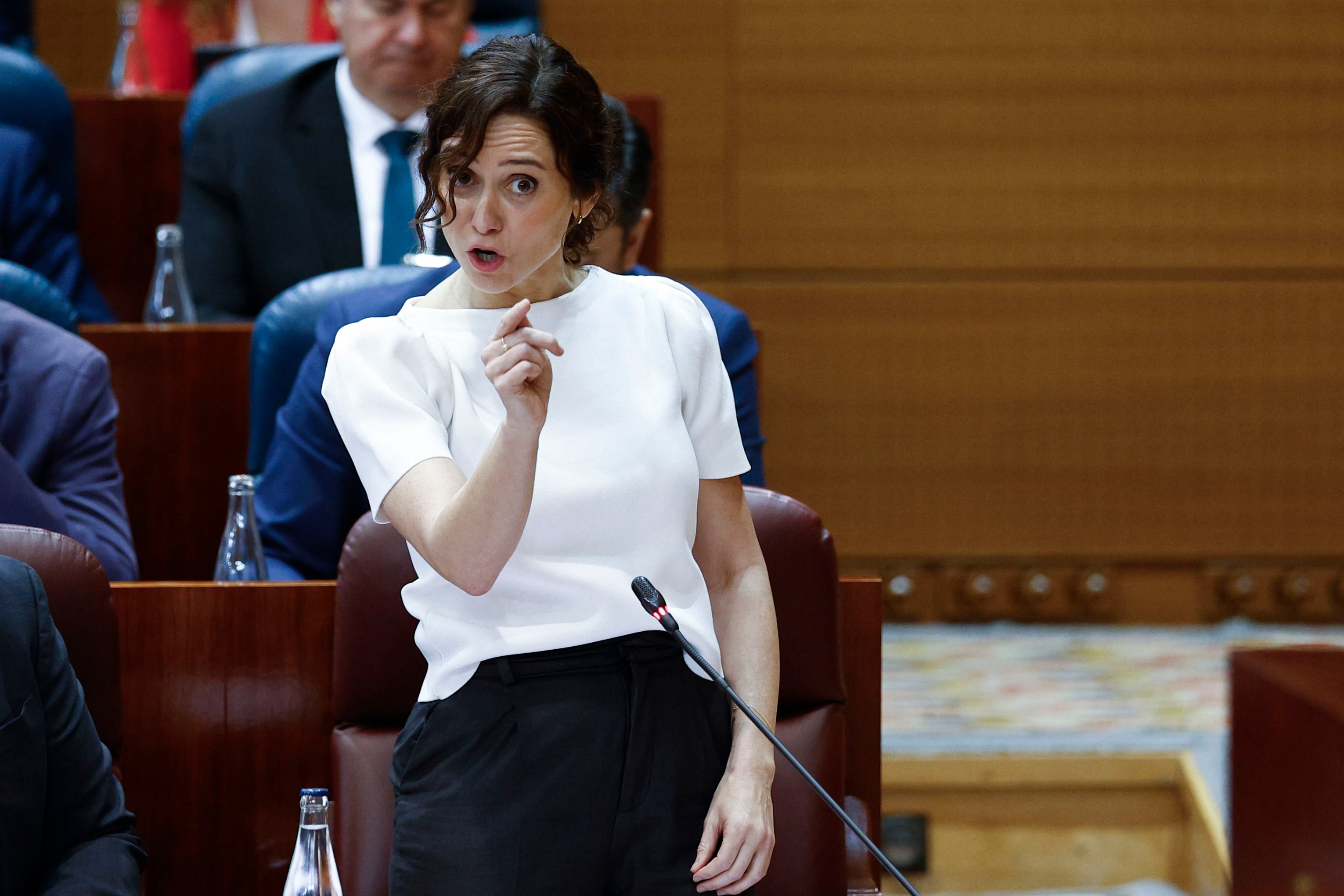 MADRID, 09/04/2026.- La presidenta de la Comunidad de Madrid, Isabel Díaz Ayuso interviene en el pleno de la Asamblea de Madrid celebrado este jueves. EFE/Rodrigo Jiménez