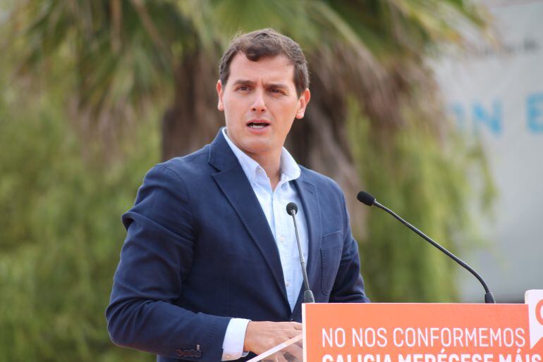 Albert Rivera durante el mitin celebrado este domingo en Vigo