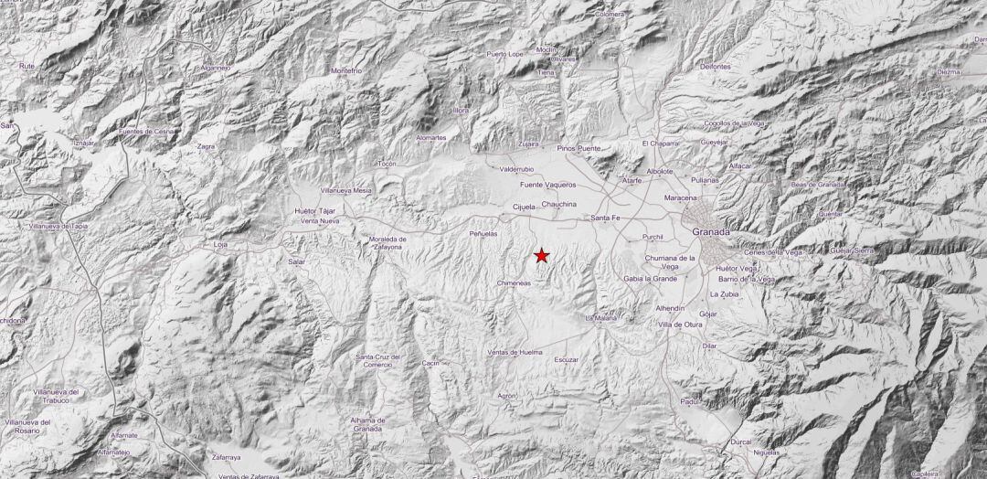 La localización del seísmo que ha tenido lugar en Granada