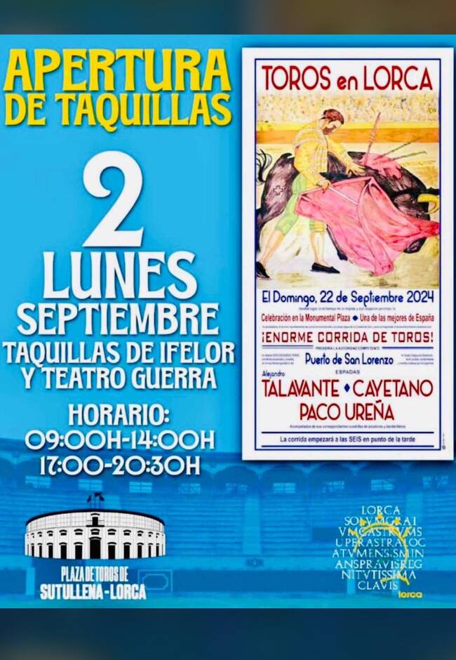 Los toros vuelven a la Feria de septiembre con un cartel integrado por Paco Ureña, Alejandro Talavante y Cayetano Rivera Ordóñez