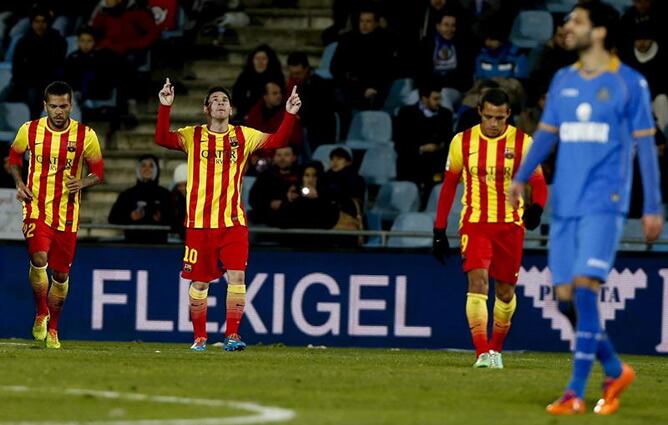 El argentino, después de su primer gol en la vuelta de los octavos de final de la copa en el Coliseo Alfonso Pérez de Getafe.