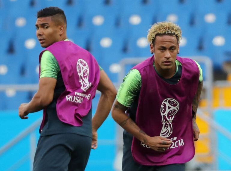 Neymar, durante el último entrenamiento de Brasil antes de debutar en el Mundial