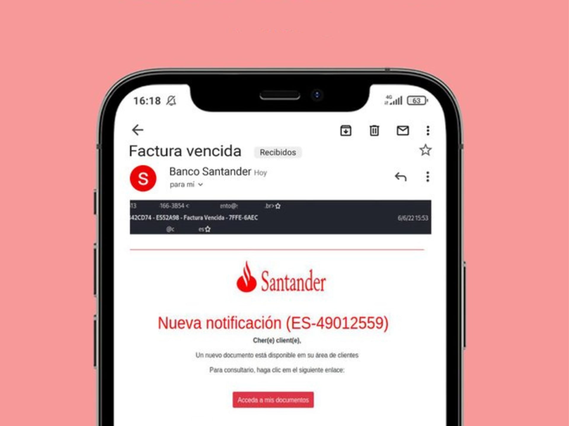 Así es el correo que suplanta a Santander