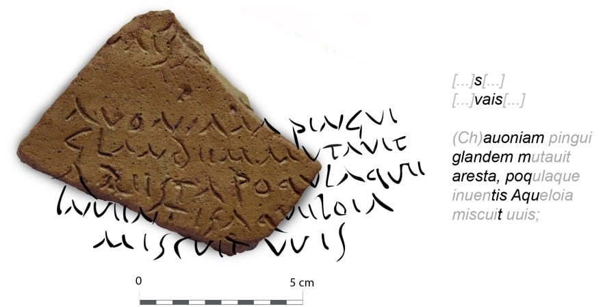 Fragmento del ánfora romana de aceite de la Bética encontrada en Hornachuelos con versos de Virgilio.
UCO
20/06/2023