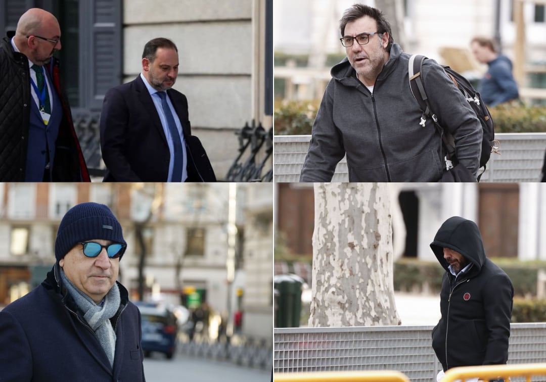 Montaje de los principales implicados en el caso Koldo: de izquierda a derecha y de arriba a abajo, el antiguo asesor Koldo García junto al exministro y diputado del PSOE José Luis Ábalos; Joseba García, hermano de Koldo; Juan Carlos Cueto, el corruptor de la trama; y Víctor de Aldama, presidente del Zamora CF y presunto comisionista.