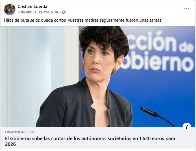 Imagen de las redes sociales de Cristian Cuerda, teniente de alcalde de Robledo