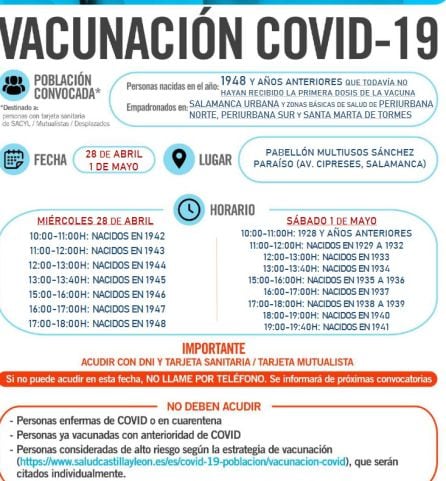 Información sobre la campaña de vacunación de este miércoles y sábado en Salamanca