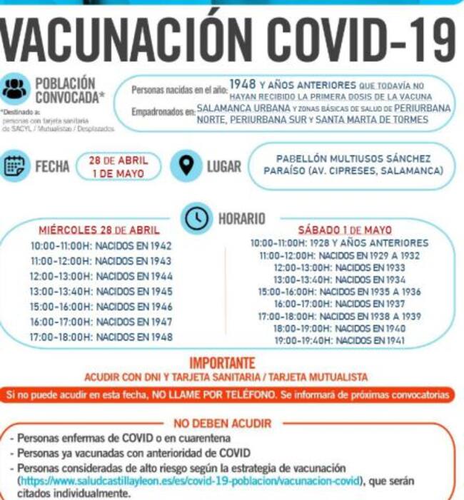 Información sobre la campaña de vacunación de este miércoles y sábado en Salamanca