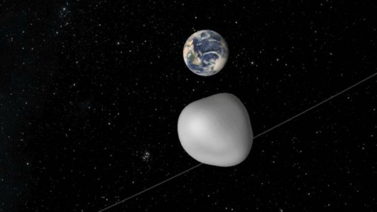 Recreación artística realizada por la NASA que muestra el paso cerca de la Tierra de un asteroide el 12 de Octubre del 2017.