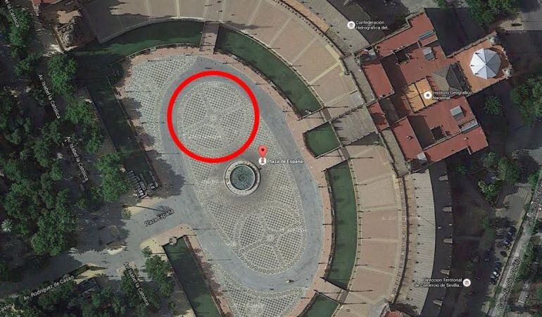 En la foto aérea, zona de la Plaza de España donde tendrá una nueva sesión de toreo de salón organizada por la Empresa Pagés