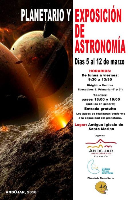 Cartel anunciación del planetario y la exposición