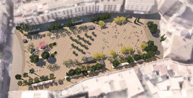 Vista aérea figurada del nuevo diseño de la plaza de la Reina