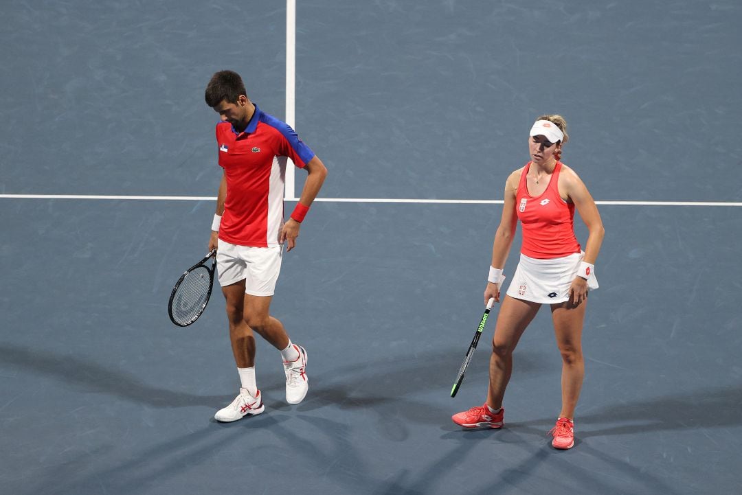 Novak Djokovic y Nina Stojanovic en los Juegos Olímpicos de 2020