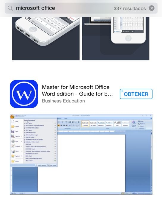 Una aplicación denominada ‘Guía de Microsoft Word’ incluye capturas que corresponden a la versión de escritorio