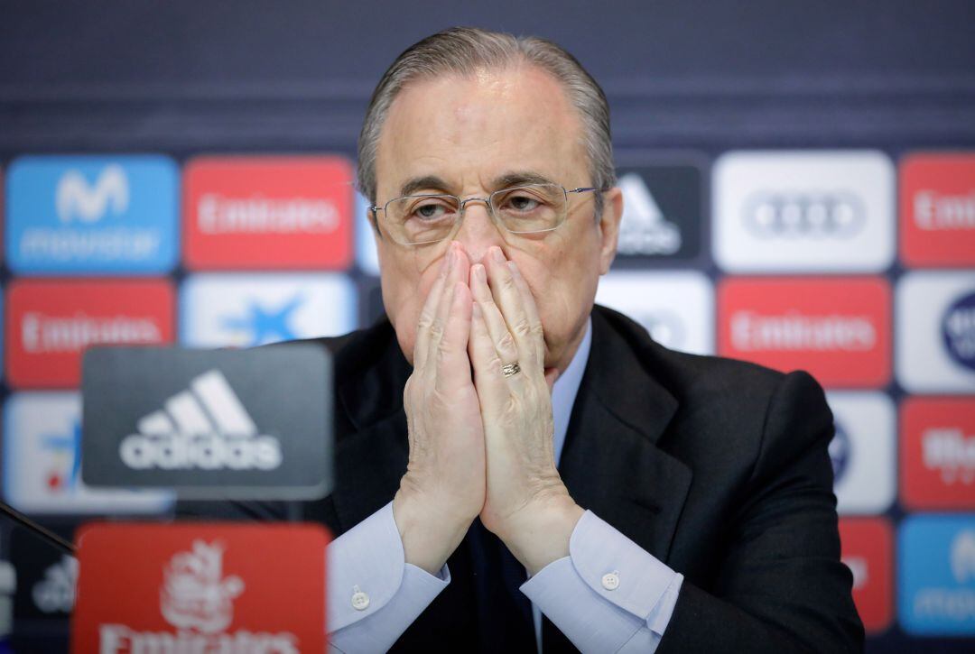 Florentino, en la sala de prensa del Bernabéu