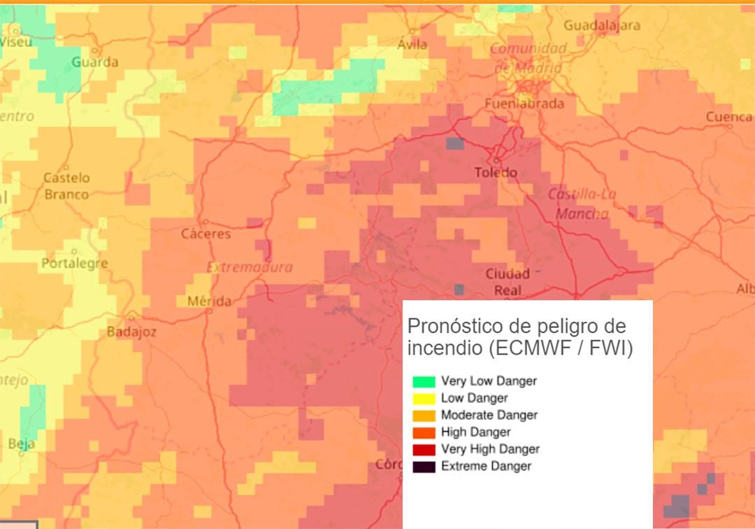 Situación de peligro de incendio para Extremadura para el 2 de junio de 2020