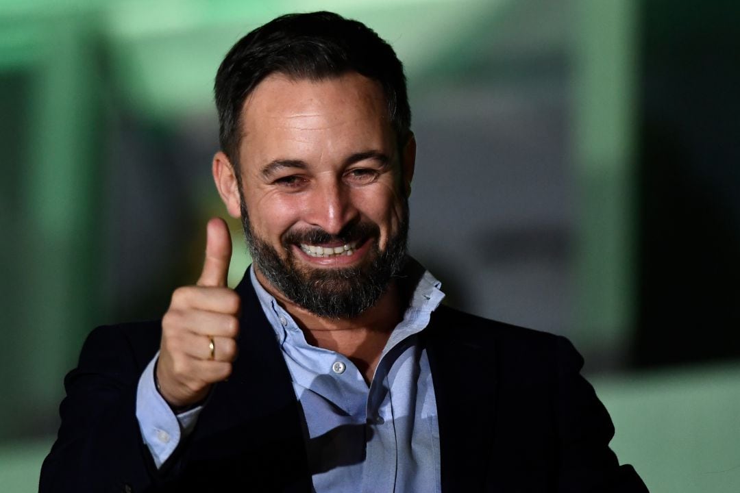 Santiago Abascal, líder de Vox, celebrando los resultados electorales del 10 de noviembre de 2019.