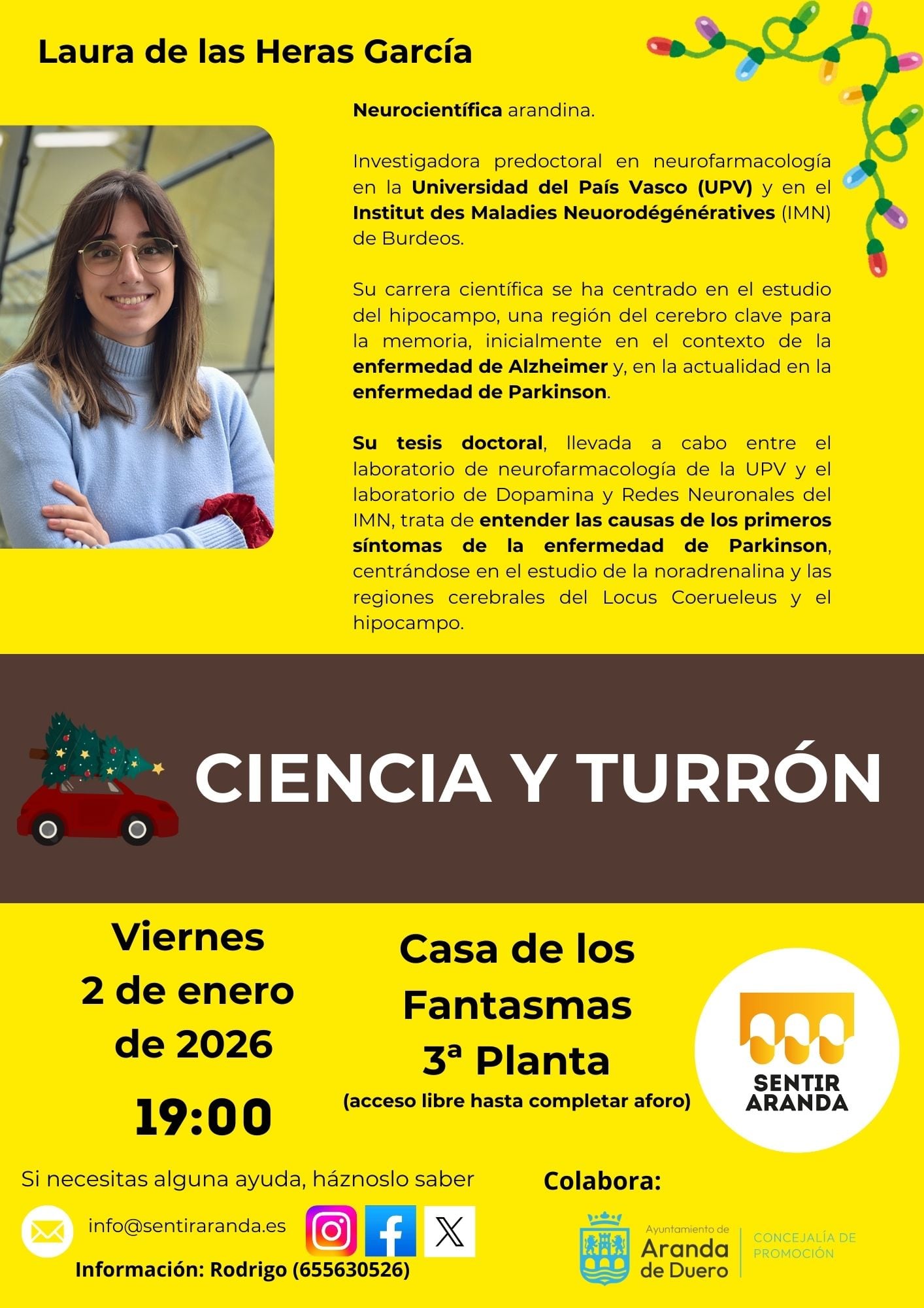Cartel de la actividad Ciencia y Turrón con Laura de las Heras