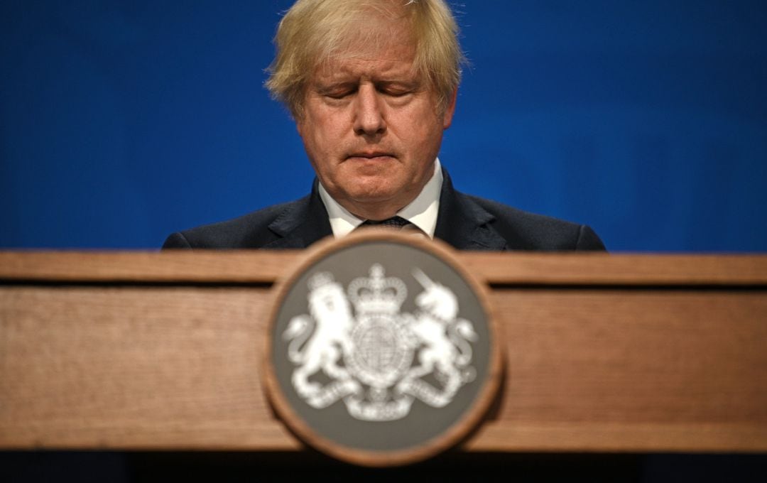 Boris Johnson, durante la comparecencia. 