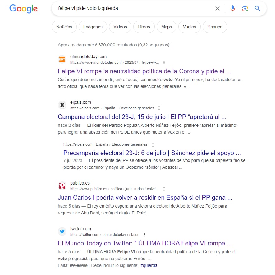 Búsqueda en Google de las palabras clave que difunde el contenido.