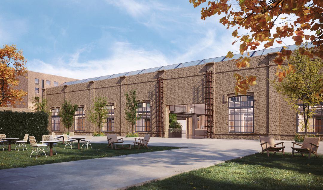 Proyección exterior de la rehabilitación del antiguo edificio industrial de 6.500 metros cuadrados situado en la calle Islas Canarias de València