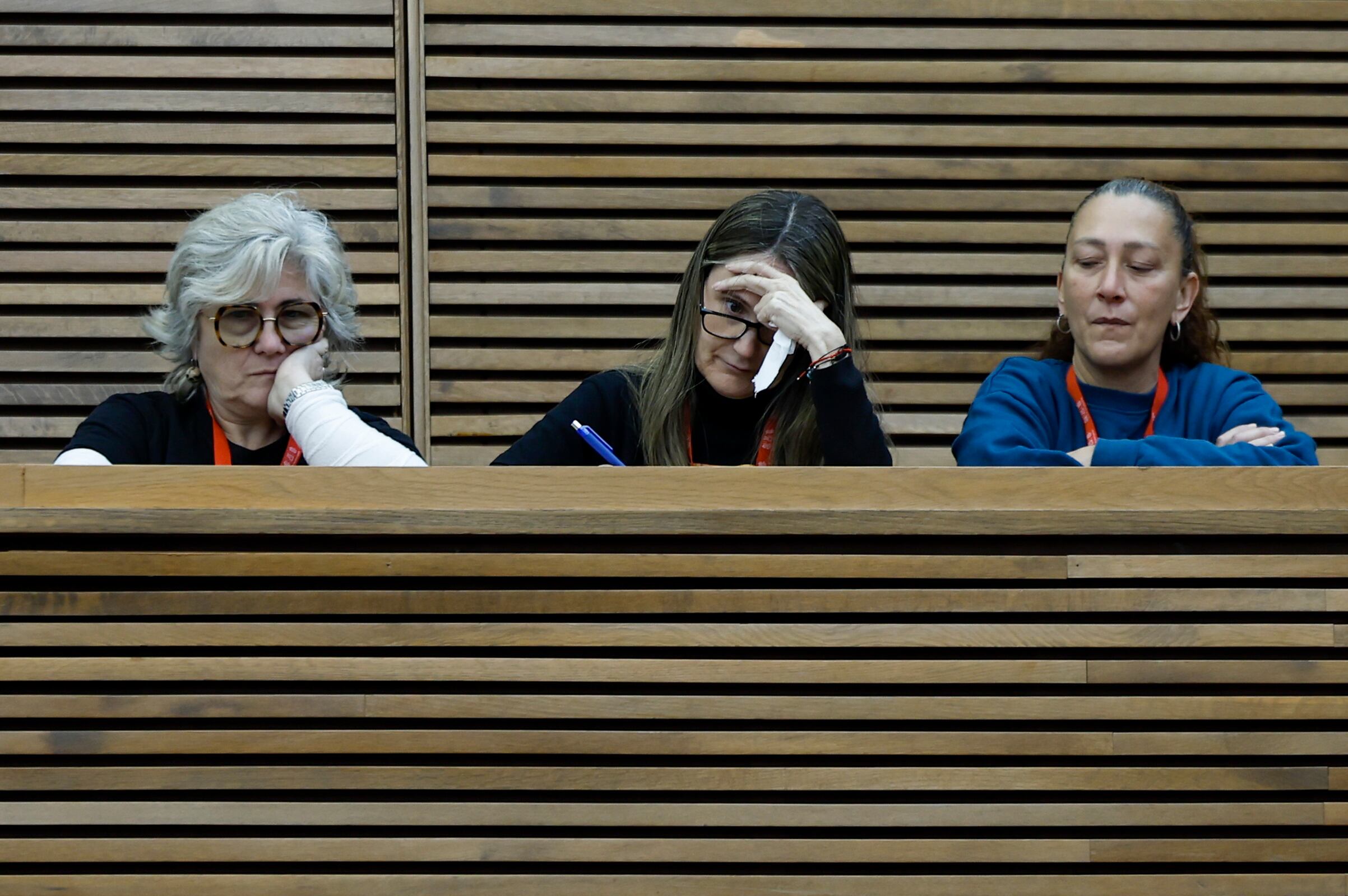 La presidenta de la Asociación Víctimas Mortales Dana 29-O, Rosa María Álvarez, durante el pleno celebrado este jueves para investir como nuevo president de la Generalitat a Juanfran Pérez Llorca