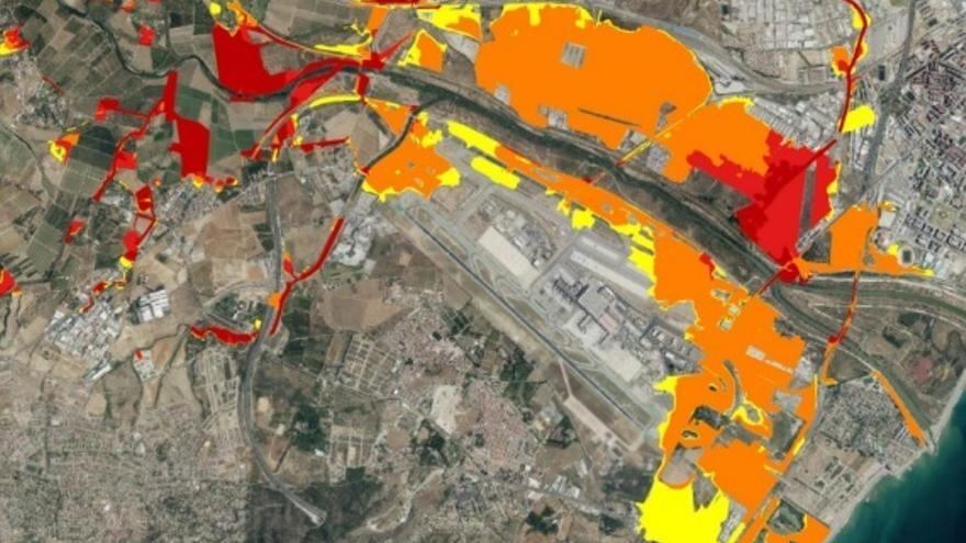 Mapa de la zona afectada por el elevado riesgo de inundabilidad en el Bajo Guadalhorce de la provincia de Málaga