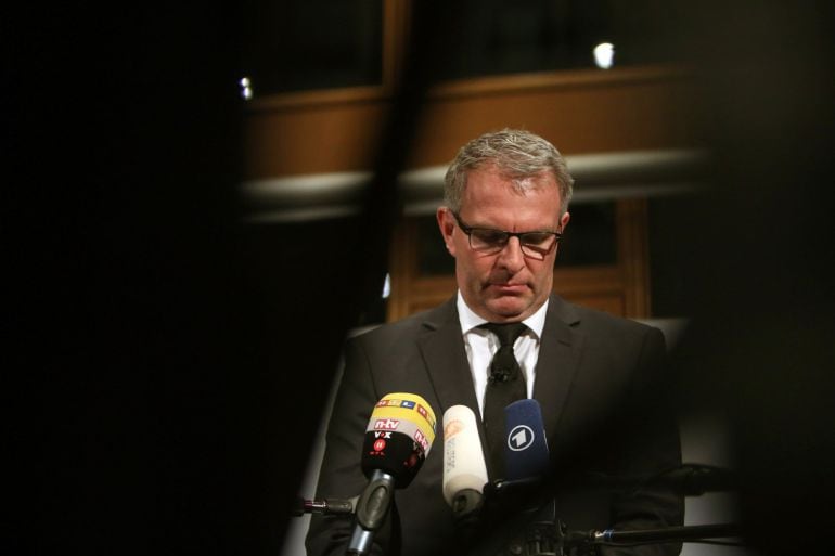 El presidente de Lufthansa, Carsten Spohr, durante una de las ruedas de prensa tras el accidente en los Alpes