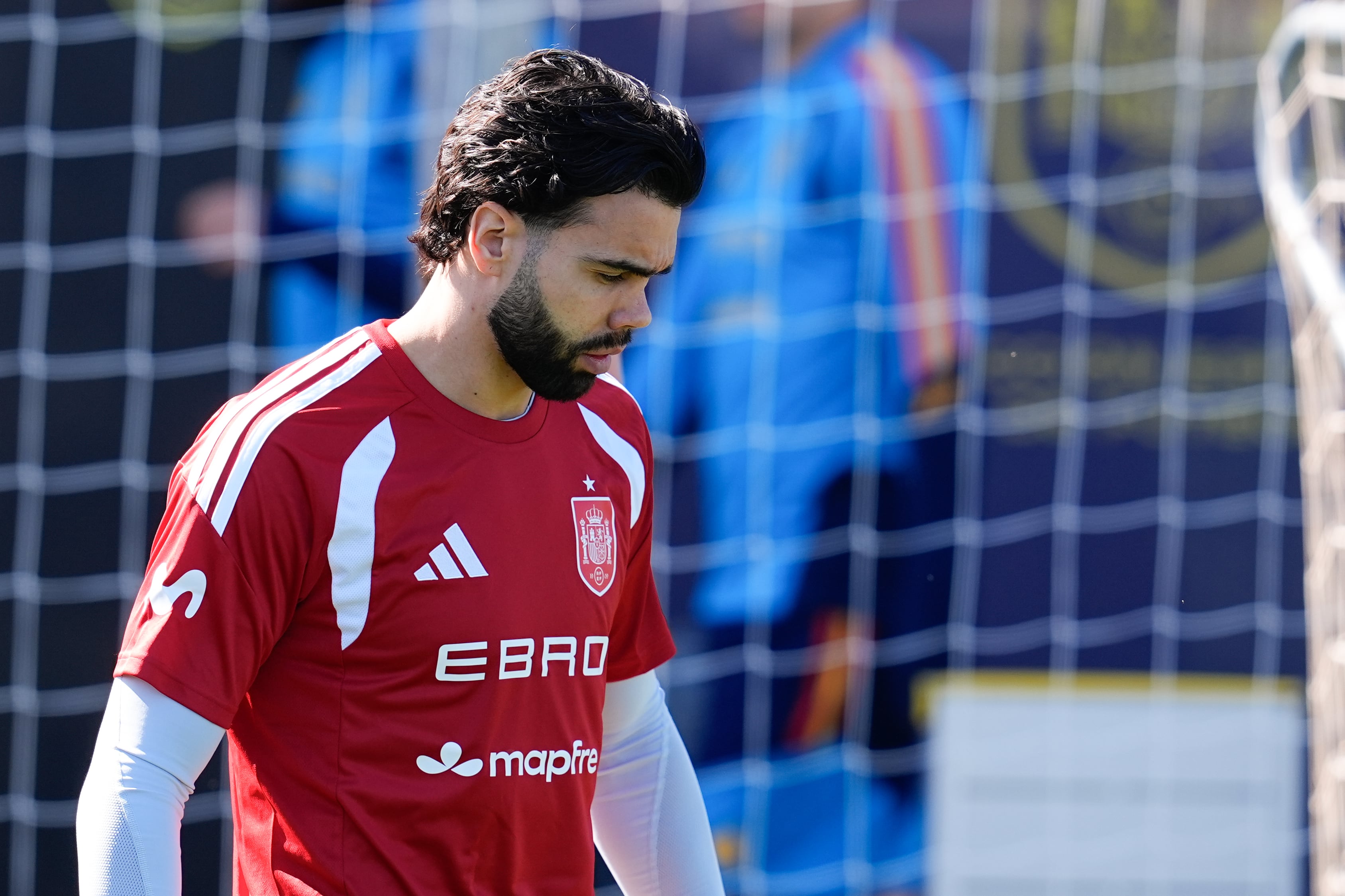 David Raya, en un entrenamiento con la selección española