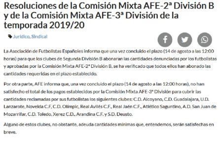 Esta es la información reflejada por la AFE sobre los clubes deudores.