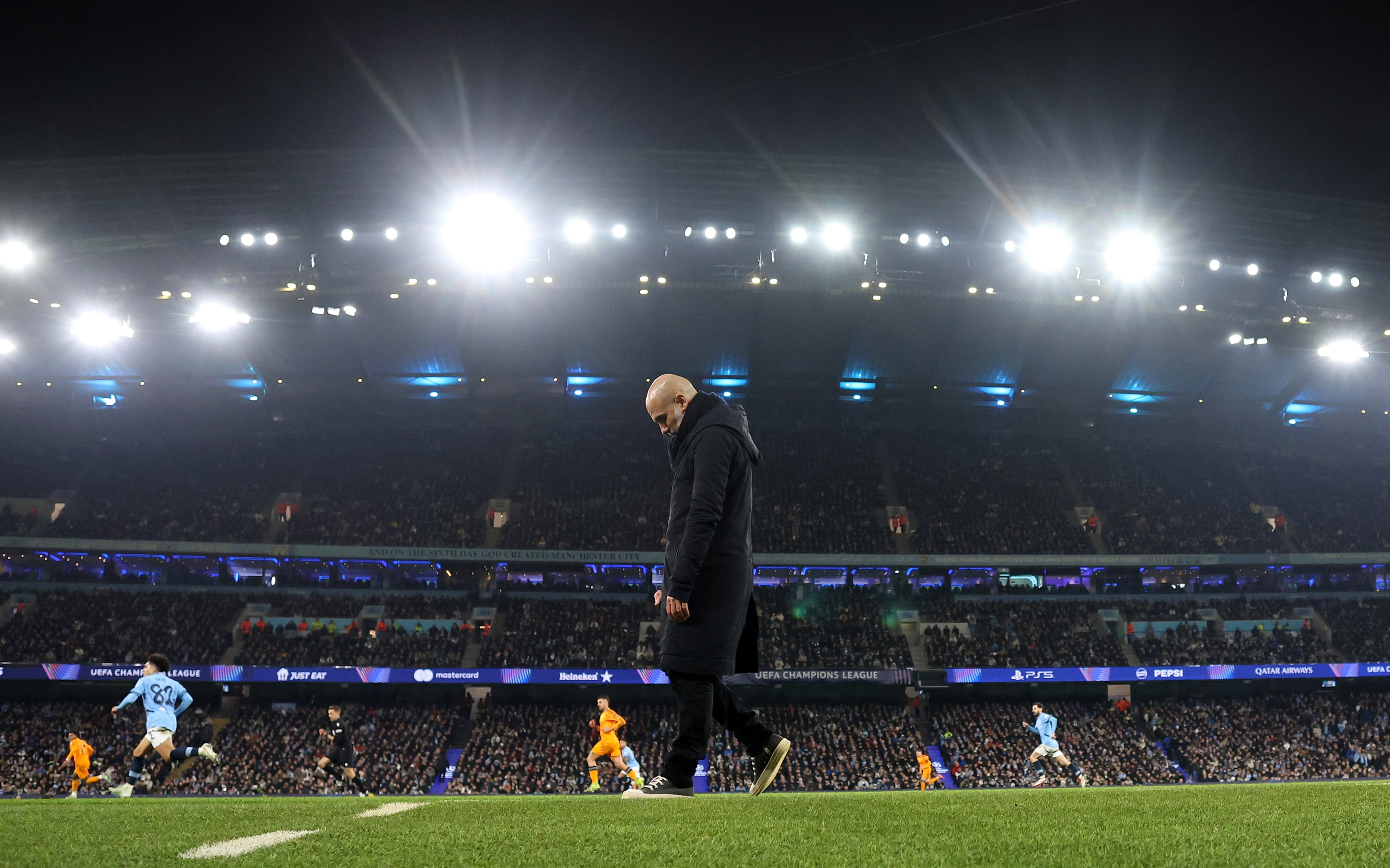 Pep Guardiola, en el Manchester City-Real Madrid de la UEFA Champions League