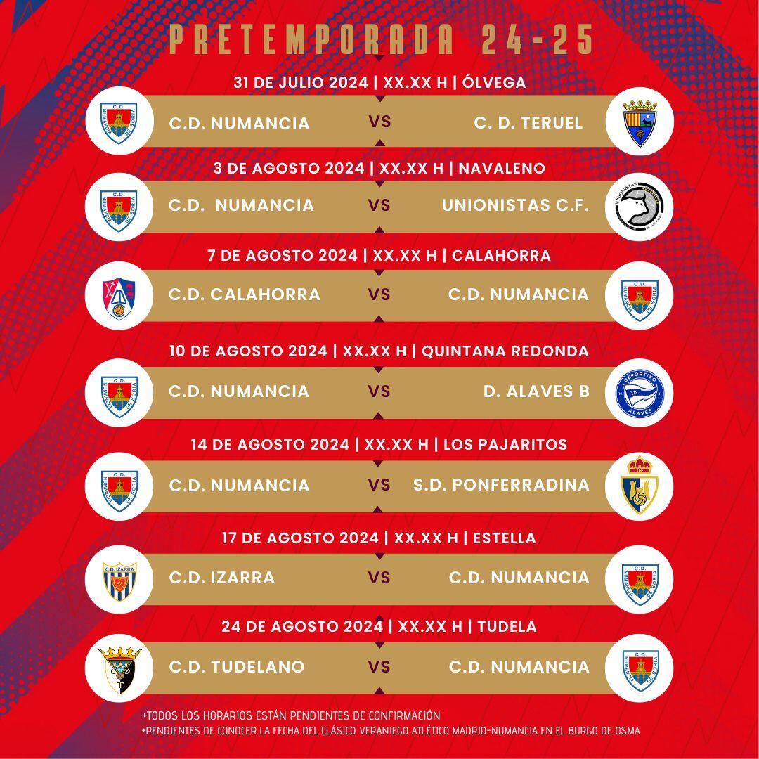 Calendario de partidos de la pretemporada del Numancia.