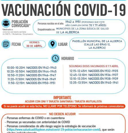 Información del proceso de vacunación en La Alberca.