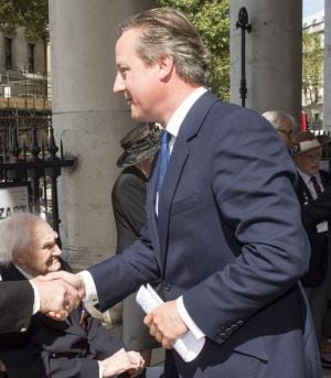 LONDON, ENGLAND - AUGUST 15: Prime Minister David Cameron meets Veterans during the 70th Anniversary commemorations of VJ Day (Victory over Japan) at St Martin-in-the-Fields Church on August 15, 2015 in London, England. The event marks the 70thanniversary