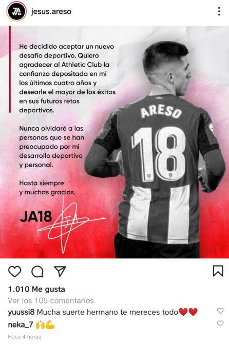 Jesús Areso se despide del Athletic