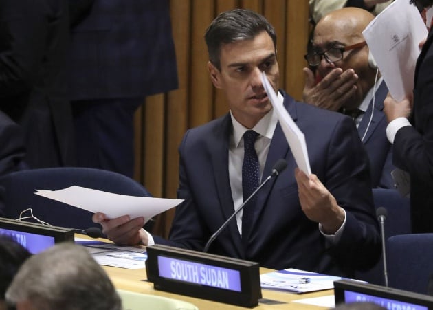 El presidente del Gobierno español, Pedro Sánchez, participa en la reunión de alto nivel sobre acción para el mantenimiento de la paz organizada en la sede de Naciones Unidas, en Nueva York,