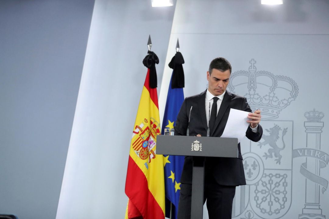 El presidente del Gobierno, Pedro Sánchez, comparece en rueda de prensa tras abordar este domingo con los presidentes autonómicos los avances en la desescalada del confinamiento por el coronavirus