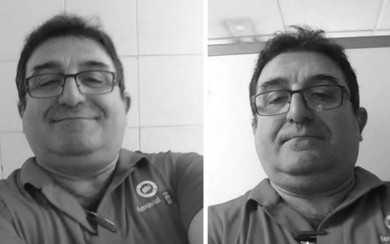 Las fotografías nos muestran la cara de los trabajadores antes y depués del turno de noche